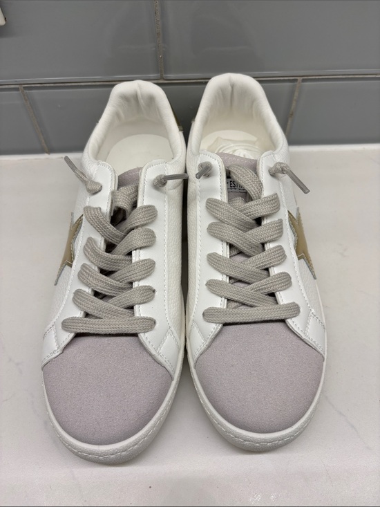 vintage Havana Shoes - Vintage Havana White Sneakers with Light Gray Accents and Gold Star